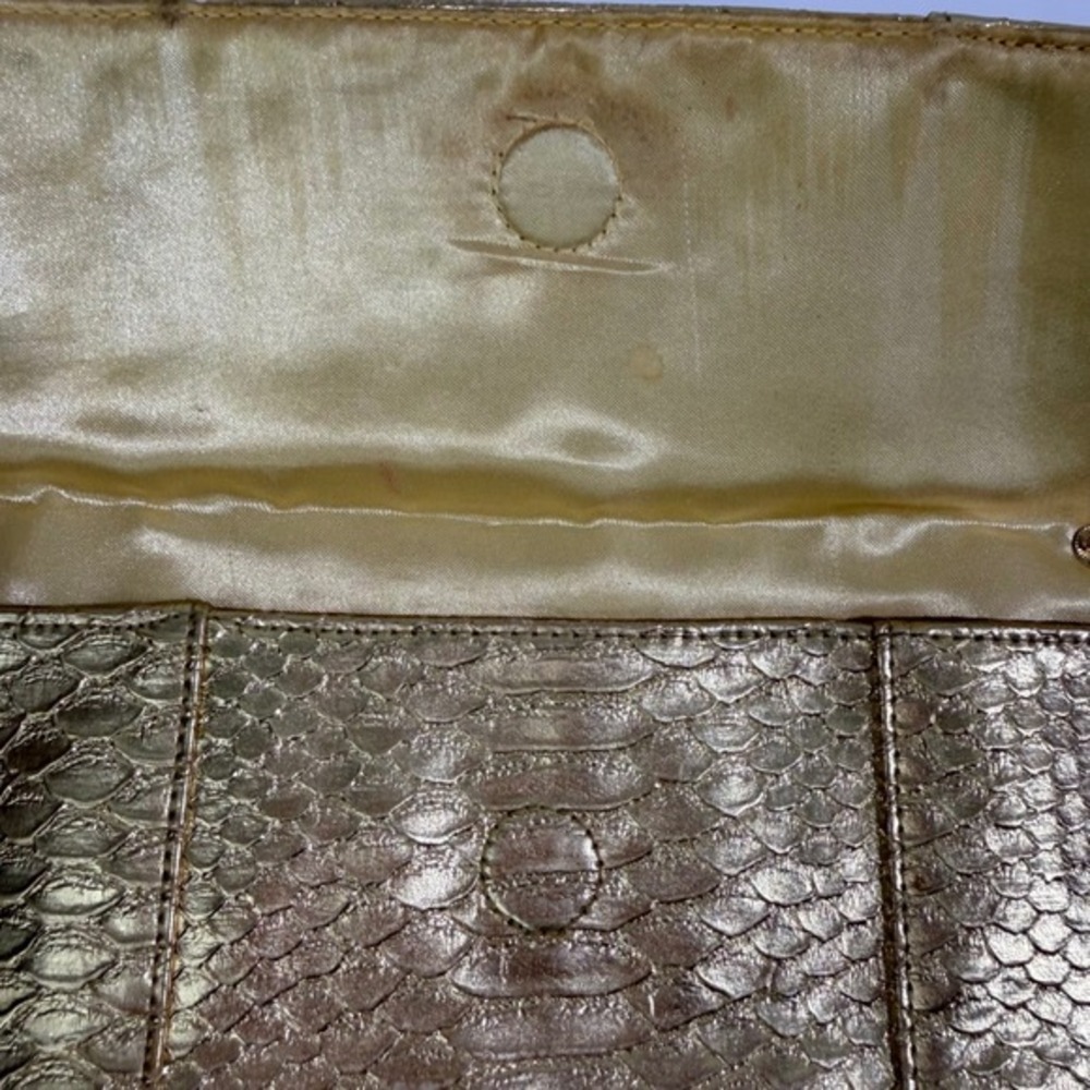 Jessica McClintock Gold Snake Embossed Metallic Clutch Evening Bag - Picture 7 of 12